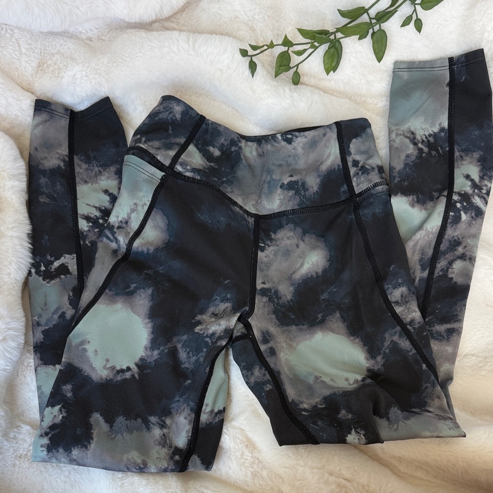 Zella Girl Black & Mint Tie-Dye Leggings